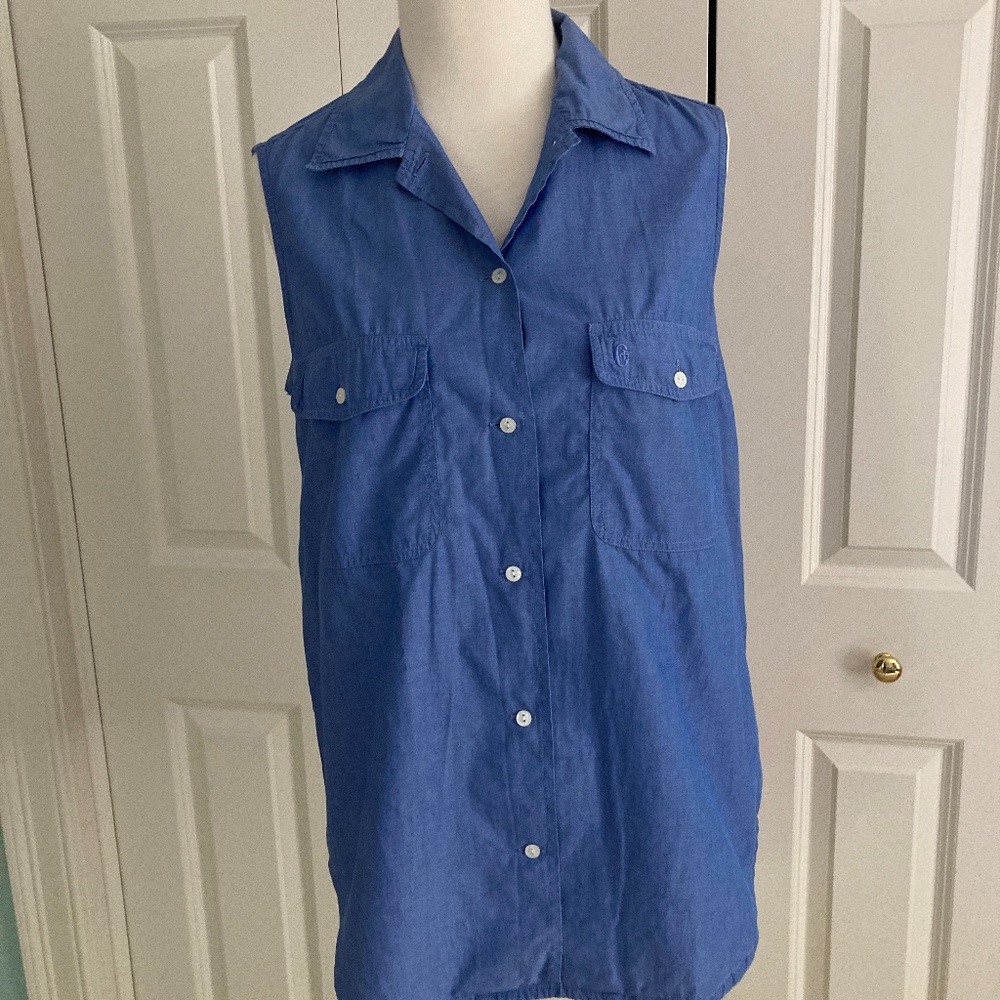 Vintage Italian Button Down Tank Top- Blue